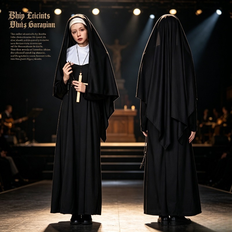 Anime Cosplay Nun - Disfraz de Monja, Vestido Largo Negro,